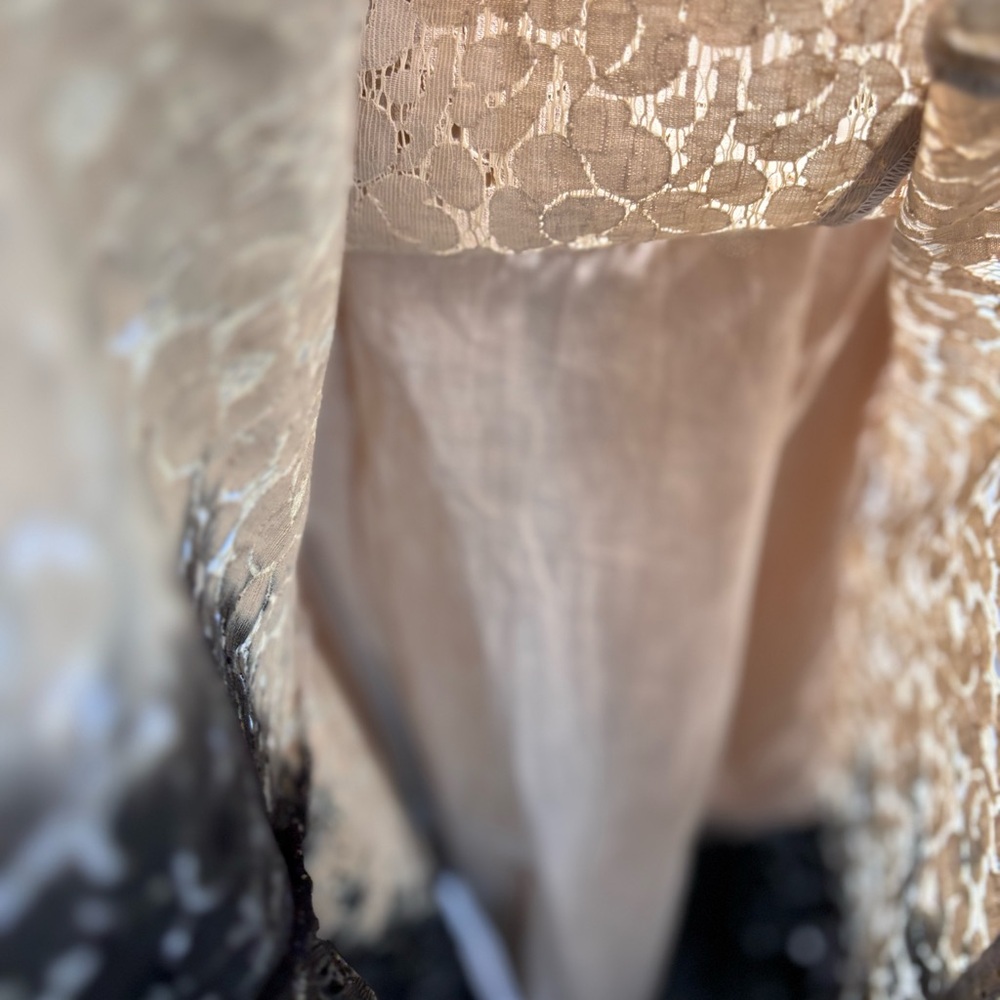 Elegant Lace Ombre Maxi Skirt Neutral Beige Black Preppy Classic Chic size 2 - Picture 10 of 11